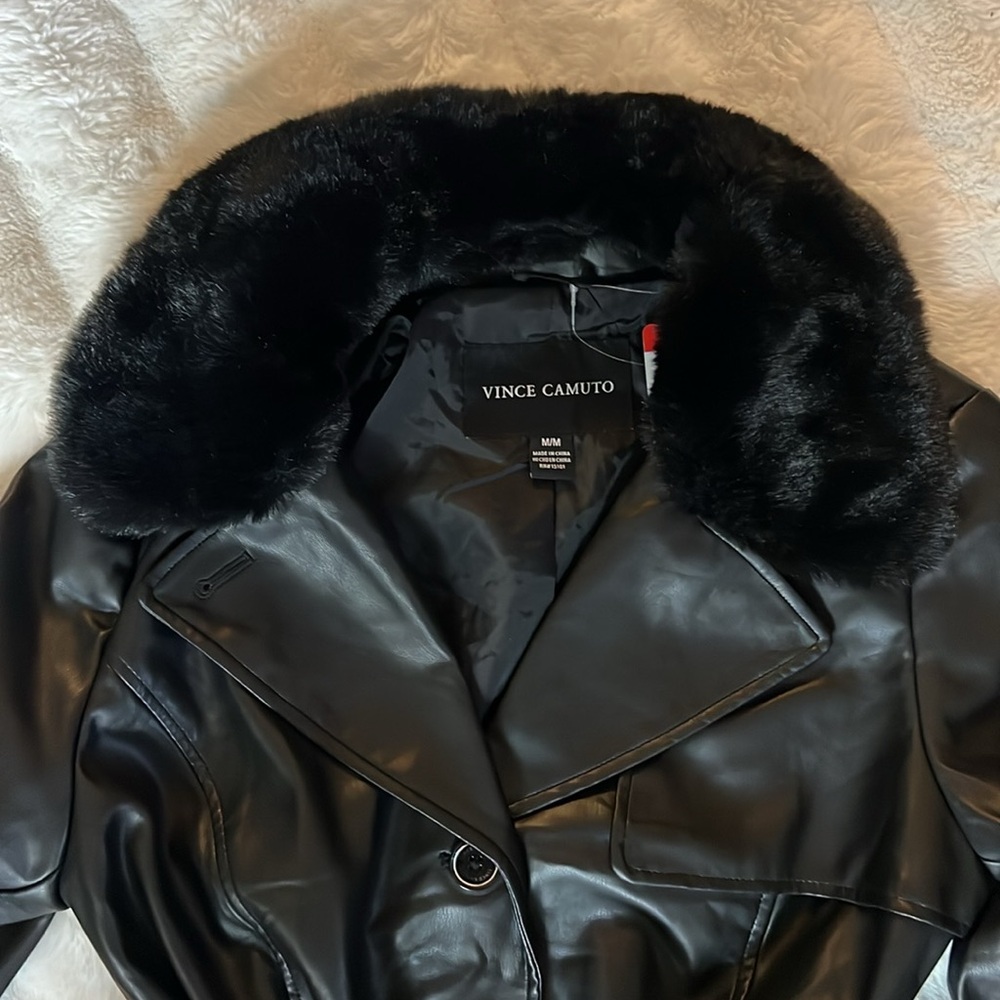 Vince Camuto Black Faux Fur Collar Jacket